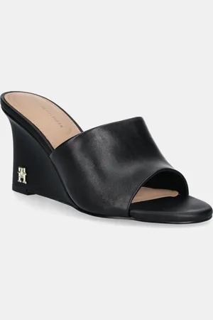 Tommy Hilfiger Klapki LEATHER WEDGE MULE damskie kolor na koturnie FW0FW08418