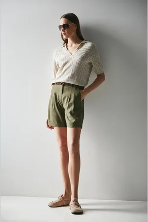 MEDICINE Szorty lniane damskie kolor gładkie high waist