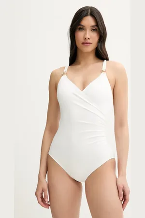 Michael Kors Jednoczęściowy strój kąpielowy LOGO TRIM SURPLICE ONE PIECE kolor lekko usztywniona miseczka MM7M759