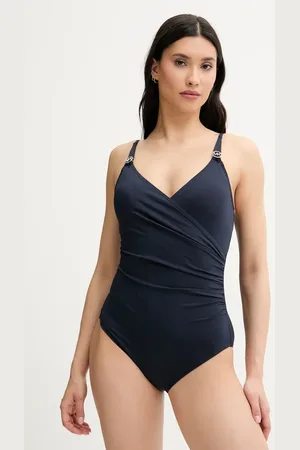 Michael Kors Jednoczęściowy strój kąpielowy LOGO TRIM SURPLICE ONE PIECE kolor lekko usztywniona miseczka MM7M759