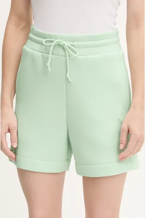 Guess Szorty damskie kolor turkusowy gładkie high waist
