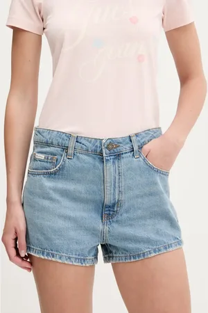 Guess Szorty jeansowe damskie kolor gładkie high waist W5GD0Y D5O14