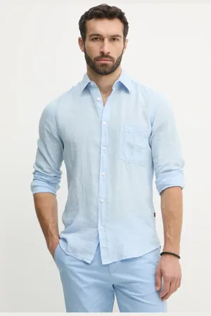 HUGO BOSS Koszula lniana męska kolor regular z kołnierzykiem klasycznym 50537381