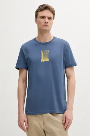 Calvin Klein T-shirt bawełniany męski kolor turkusowy z nadrukiem J30J327522