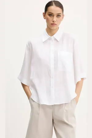 HUGO BOSS Koszula lniana damska kolor relaxed z kołnierzykiem klasycznym 50539750