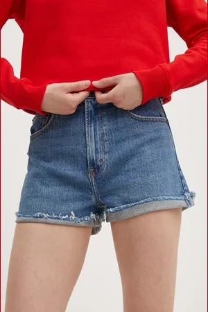 Abercrombie & Fitch Szorty jeansowe damskie kolor gładkie high waist