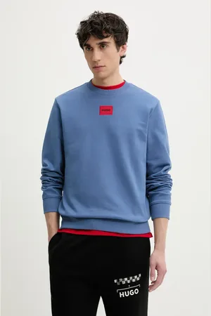 HUGO BOSS Bluza bawełniana męska kolor turkusowy z aplikacją 50447964