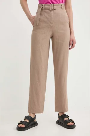MARELLA Spodnie lniane kolor proste high waist 2413131055200