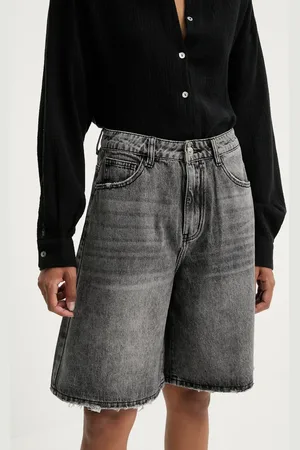 ANSWEAR Lab szorty jeansowe damskie kolor gładkie high waist