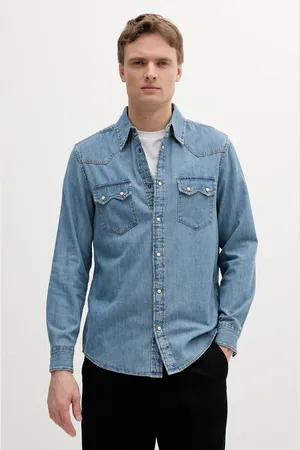 Benetton Koszula jeansowa męska kolor regular z kołnierzykiem klasycznym 5RZKUQ03F