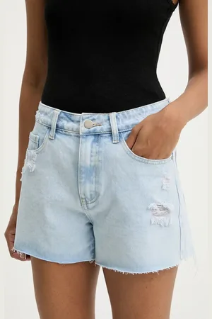 ANSWEAR Lab szorty jeansowe damskie kolor gładkie high waist