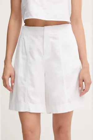 Calvin Klein Szorty z domieszką lnu damskie kolor gładkie high waist J20J225219