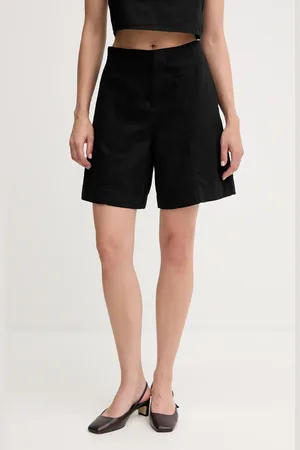 Calvin Klein Szorty z domieszką lnu damskie kolor gładkie high waist J20J225219
