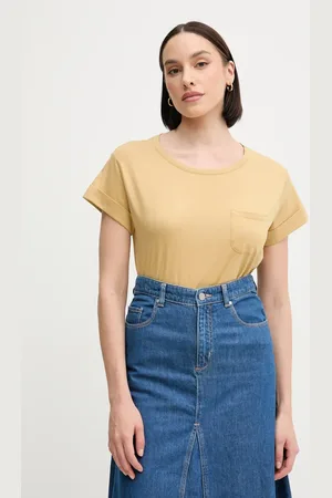 Sisley T-shirt bawełniany damski kolor beżowy