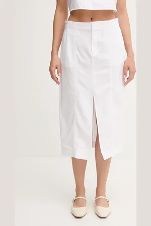 Calvin Klein Spódnica z domieszką lnu kolor midi prosta J20J225327