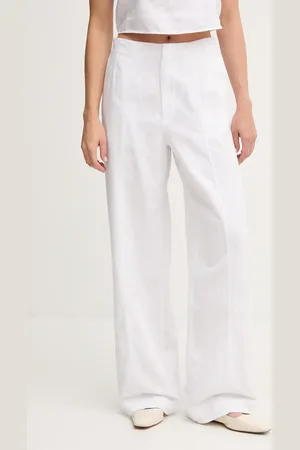 Calvin Klein Spodnie z domieszką lnu damskie kolor proste high waist J20J225340