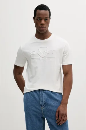 GANT T-shirt bawełniany męski kolor beżowy z aplikacją