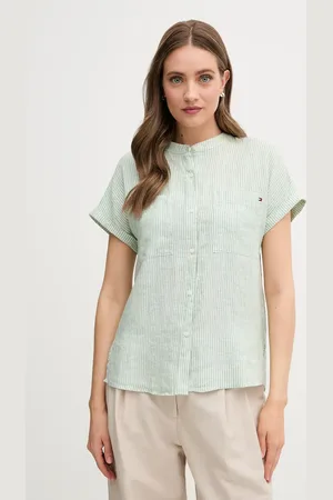 Tommy Hilfiger Koszula lniana damska kolor relaxed ze stójką WW0WW44715