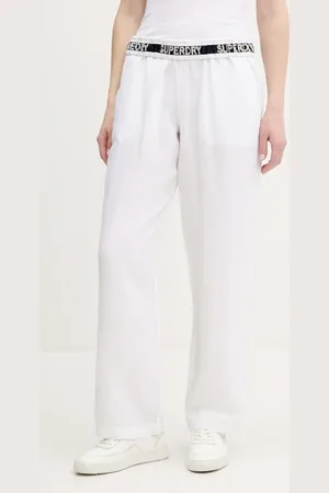 Superdry Spodnie lniane damskie kolor szerokie high waist W7011182A-04C