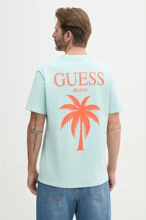 Guess T-shirt bawełniany męski kolor niebieski z aplikacją F5GI09 KA260