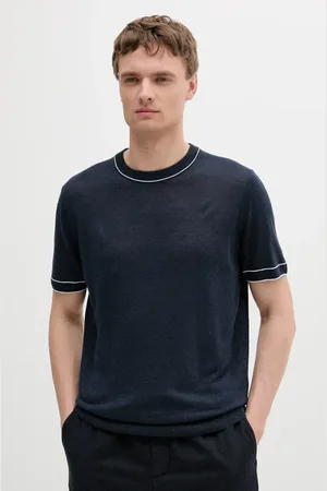 HUGO BOSS T-shirt lniany męski kolor gładki 50537639