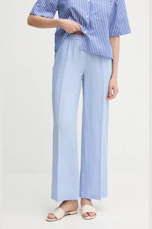 Sisley Spodnie lniane kolor szerokie high waist