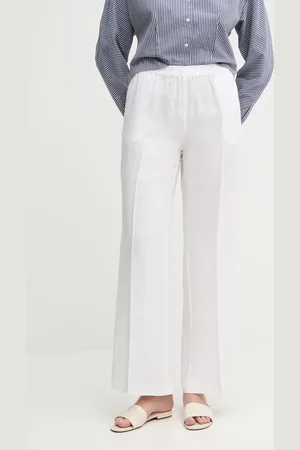 Sisley Spodnie lniane kolor szerokie high waist