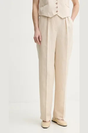 Bash Spodnie z domieszką lnu PEANUT damskie kolor proste high waist 1E25PEAN