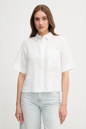 Tommy Hilfiger Koszula lniana damska kolor relaxed z kołnierzykiem klasycznym WW0WW44720