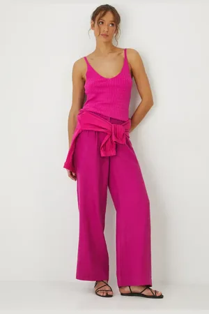 MEDICINE Spodnie lniane damskie kolor szerokie medium waist
