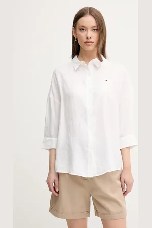 Tommy Hilfiger Koszula lniana damska kolor relaxed z kołnierzykiem klasycznym WW0WW46169
