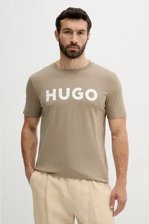 HUGO BOSS T-shirt bawełniany męski kolor brązowy z nadrukiem 50467556