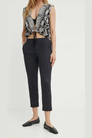 THEORY Spodnie lniane kolor dopasowane high waist