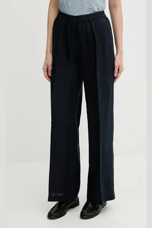 Sisley Spodnie lniane kolor szerokie high waist