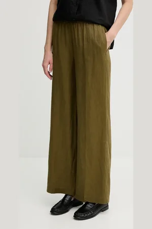 Sisley Spodnie lniane kolor szerokie high waist