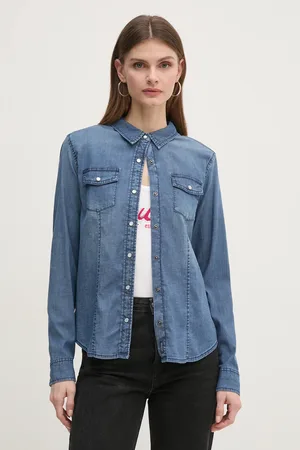 Guess Koszula jeansowa damska kolor regular z kołnierzykiem klasycznym W5RH0H D4NA0