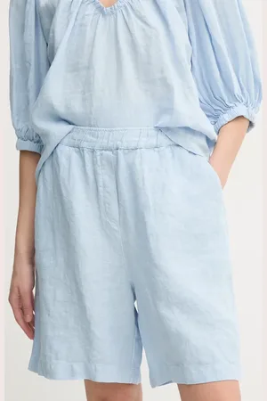 Mos Mosh Szorty lniane damskie kolor gładkie high waist 168480