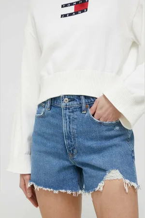 Abercrombie & Fitch Szorty jeansowe damskie kolor gładkie high waist
