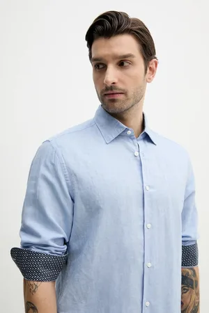 HUGO BOSS Koszula lniana męska kolor regular z kołnierzykiem klasycznym 50539531
