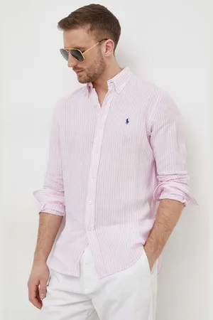 Ralph Lauren Koszula lniana kolor regular z kołnierzykiem button-down 710873446