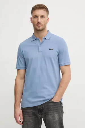 Calvin Klein Polo męski kolor turkusowy gładki