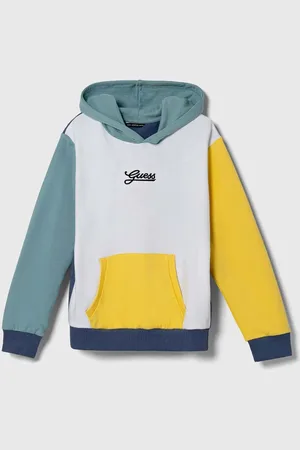Guess Bluza bawełniana dziecięca kolor z kapturem wzorzysta L4YQ10 KA6R3