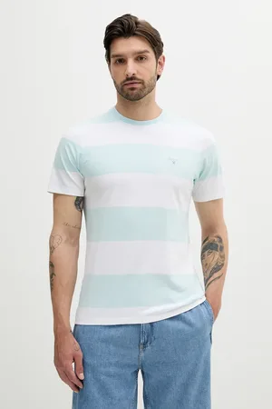 Barbour T-shirt bawełniany Whalton Stripe T-Shirt męski kolor turkusowy wzorzysty MTS1255
