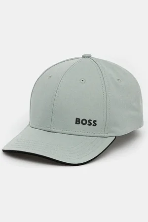 HUGO BOSS Czapka z daszkiem bawełniana kolor zielony z nadrukiem 50519219