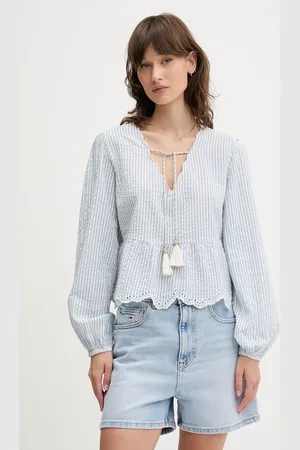 Superdry Bluzka bawełniana damska kolor wzorzysta W6012100A-2U7
