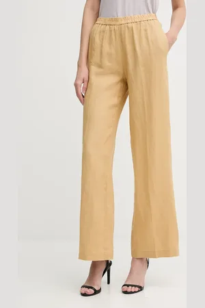Sisley Spodnie lniane kolor beżowy szerokie high waist