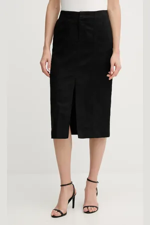Calvin Klein Spódnica z domieszką lnu kolor midi prosta J20J225327