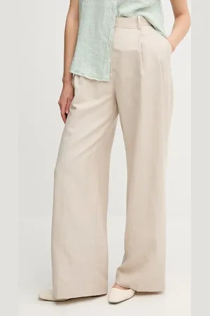 Tommy Hilfiger Spodnie z domieszką lnu damskie kolor proste high waist WW0WW45460