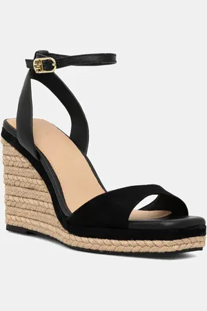 Tommy Hilfiger Sandały skórzane LEATHER & SUEDE HIGH WEDGE ESPAD kolor FW0FW08803