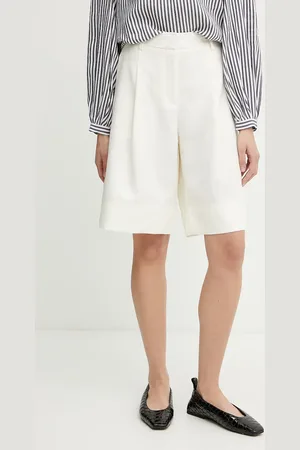 HUGO BOSS Szorty z domieszką lnu damskie kolor gładkie high waist 50546217
